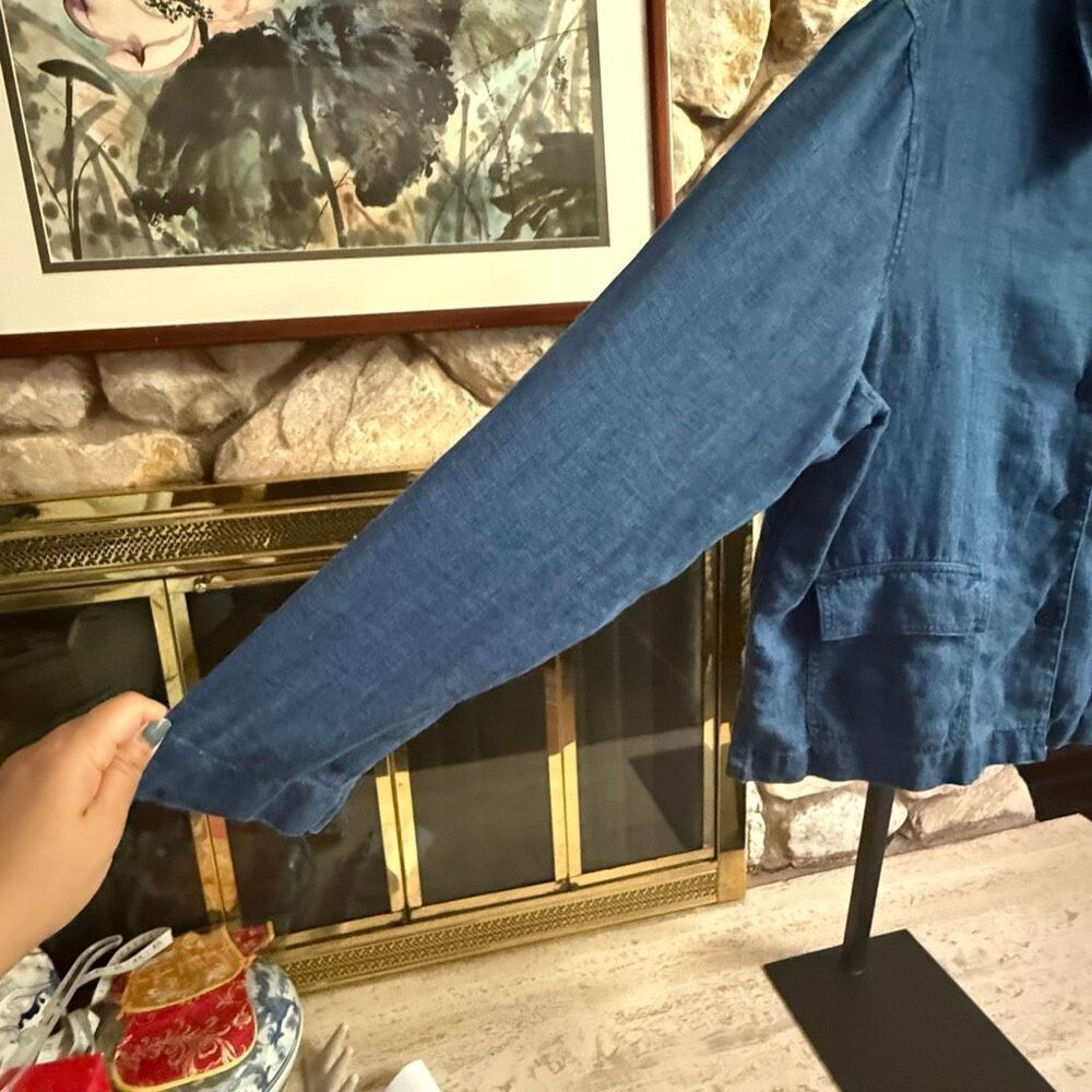 Jones New York 100% linen women’s blue button down shirt size xl - Picture 7 of 14
